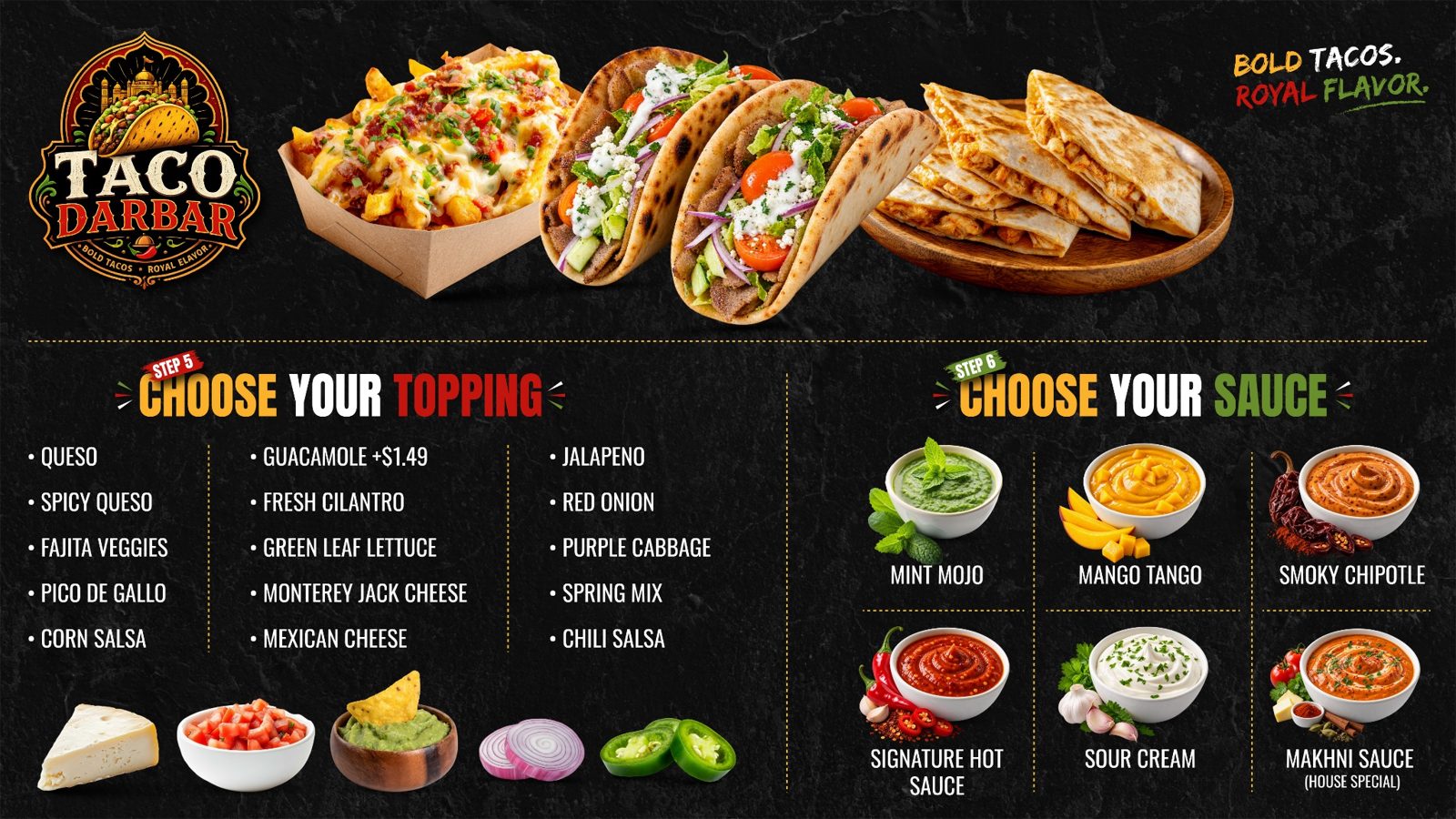 Taco Darbar menu board 2