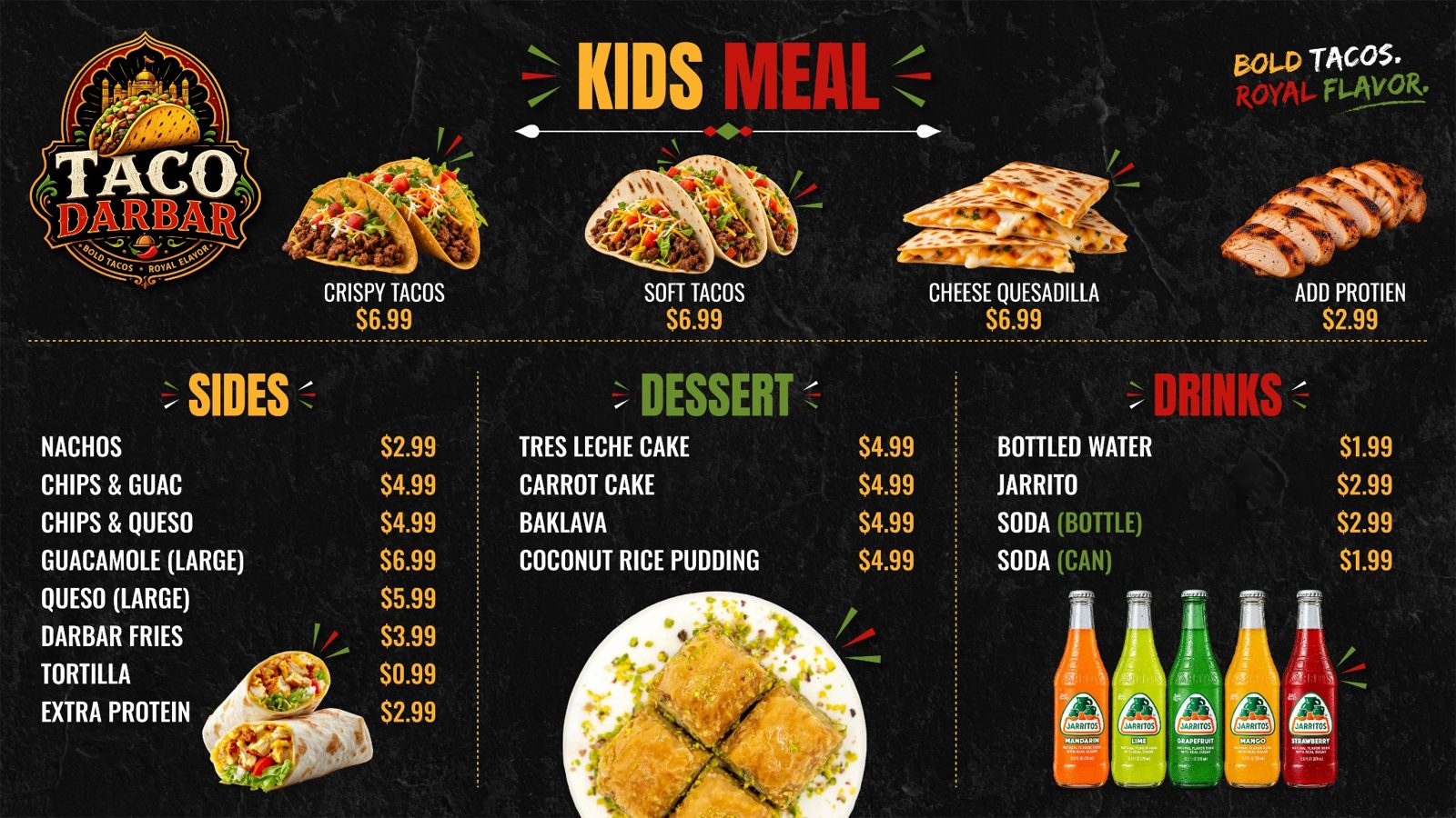 Taco Darbar menu board 3